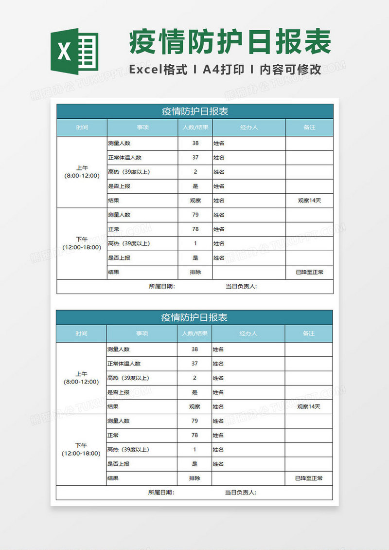 水绿色简约疫情防护日报表