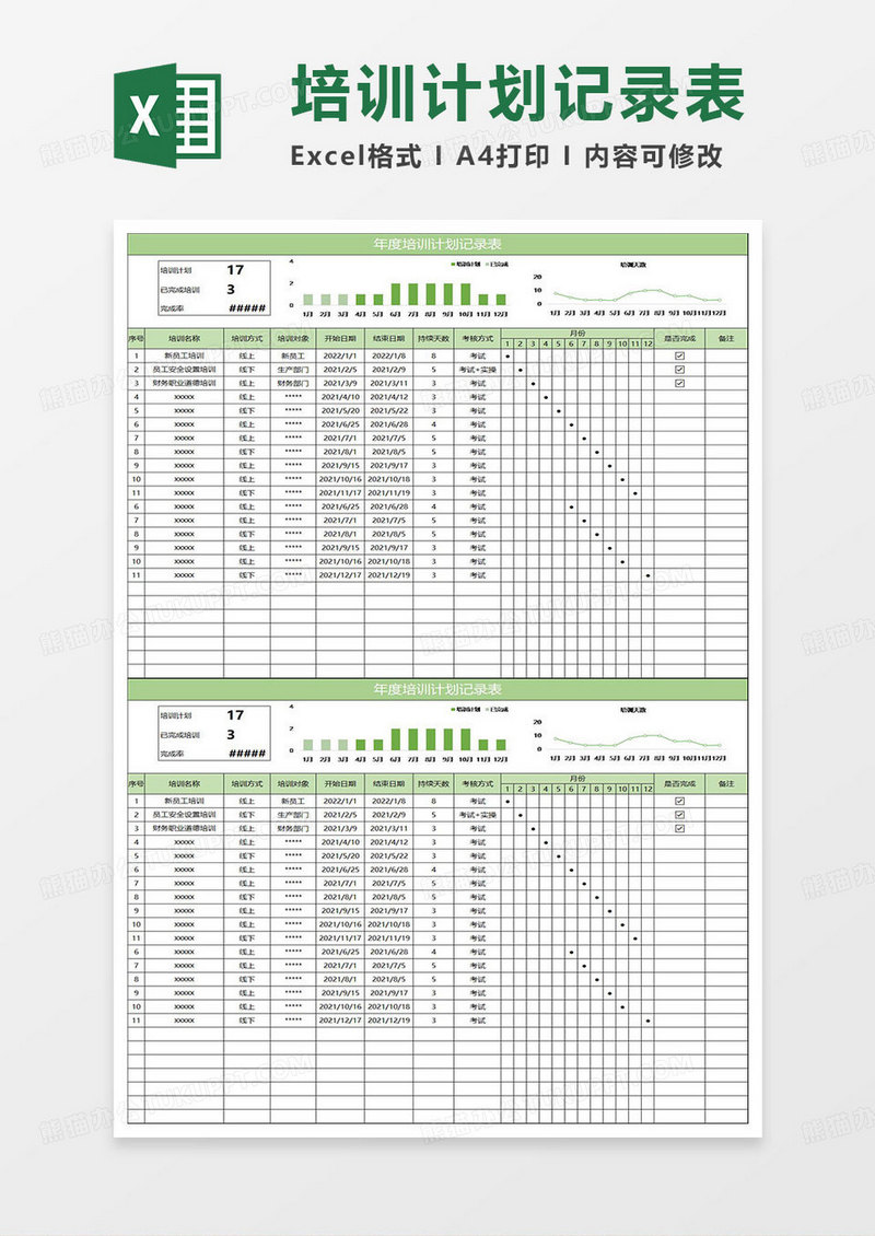淡绿简约年度培训计划记录表