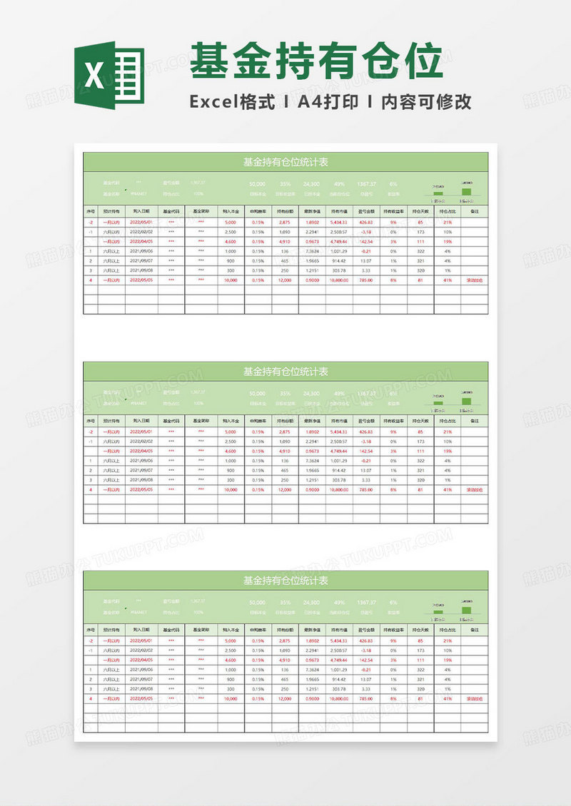 淡绿简约基金持有仓位统计表