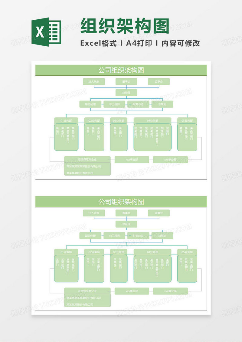 淡绿简约公司组织架构图表