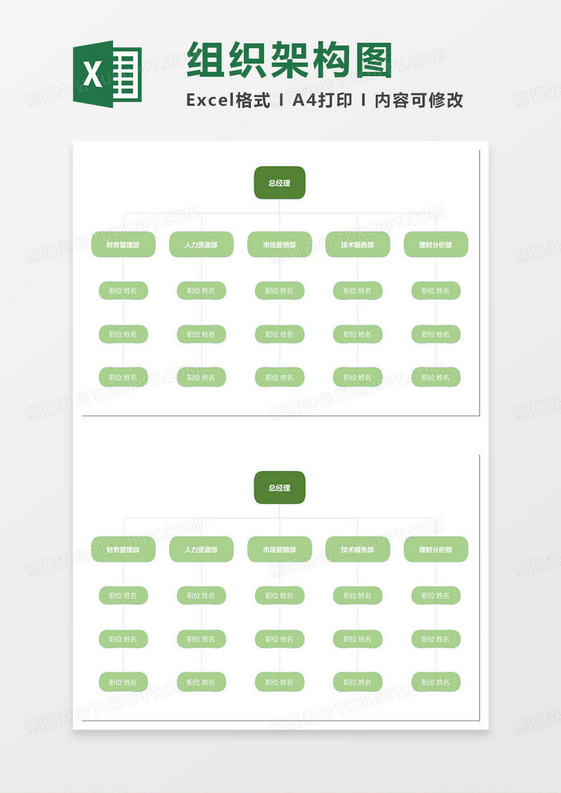 淡绿简约组织架构报表图