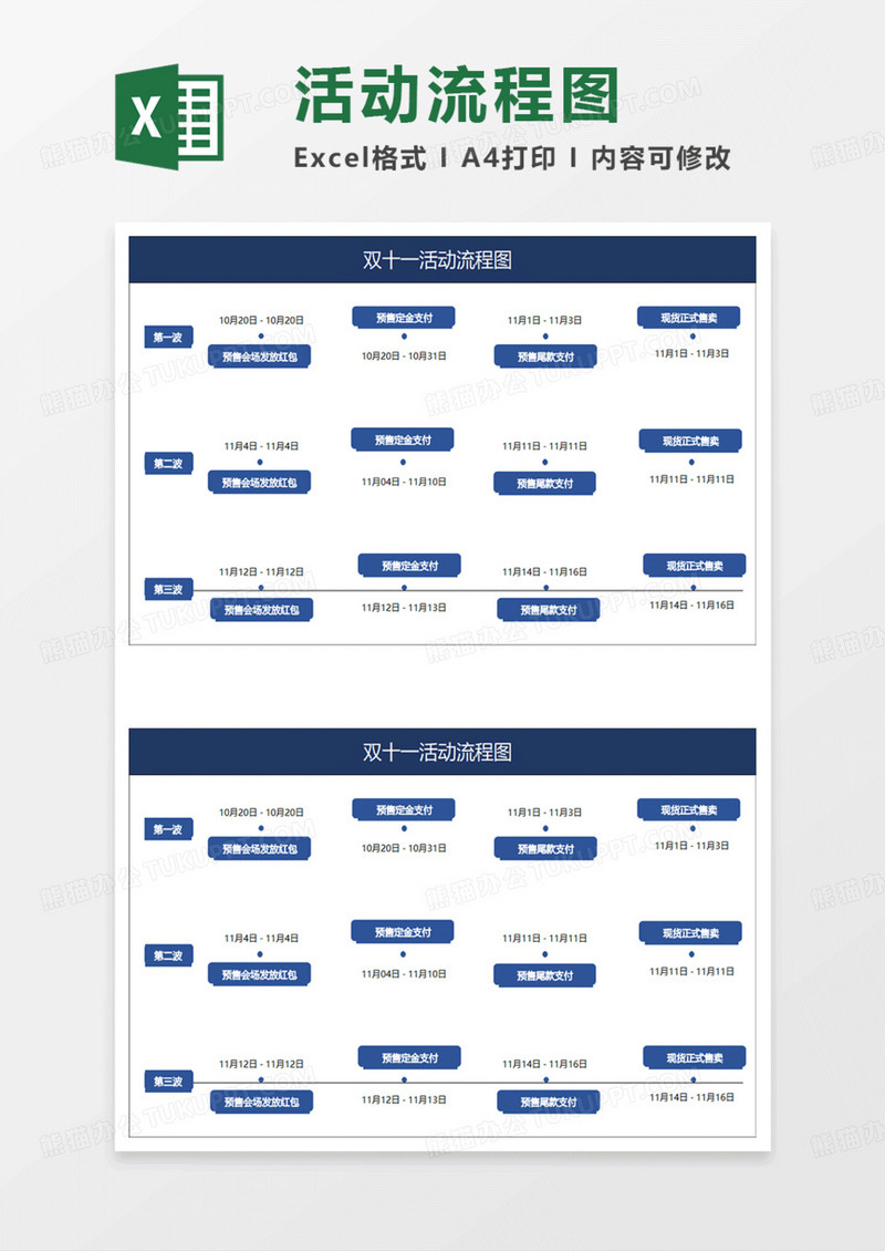 深蓝简约双十一活动流程图