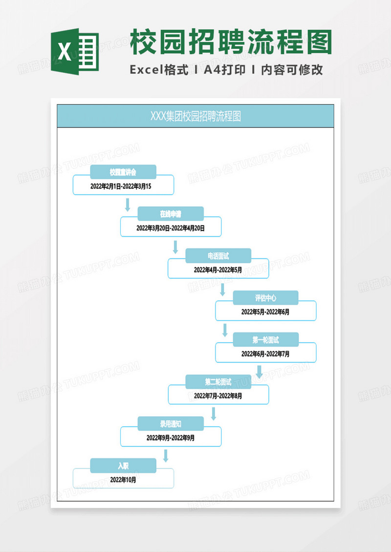 水绿色简约XXX集团校园招聘流程图