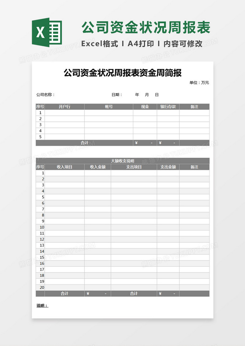 公司资金状况周报表资金周简报Execl表格