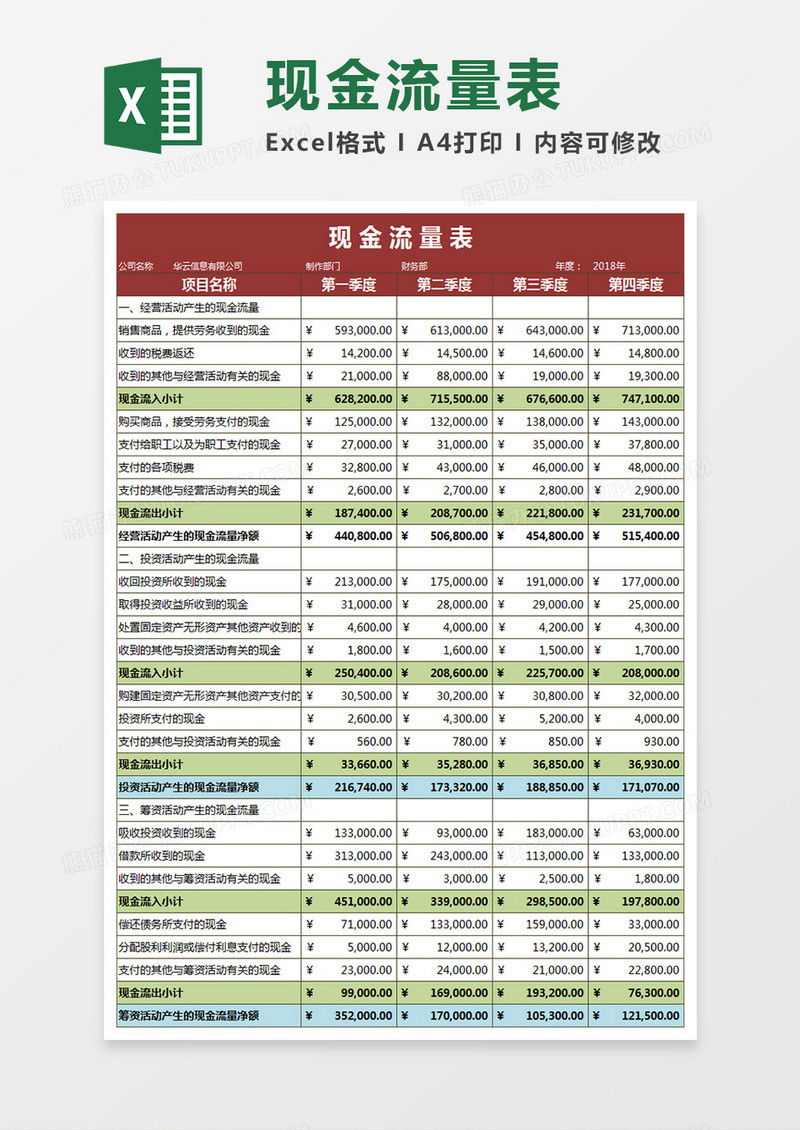 现金流量表Execl表格