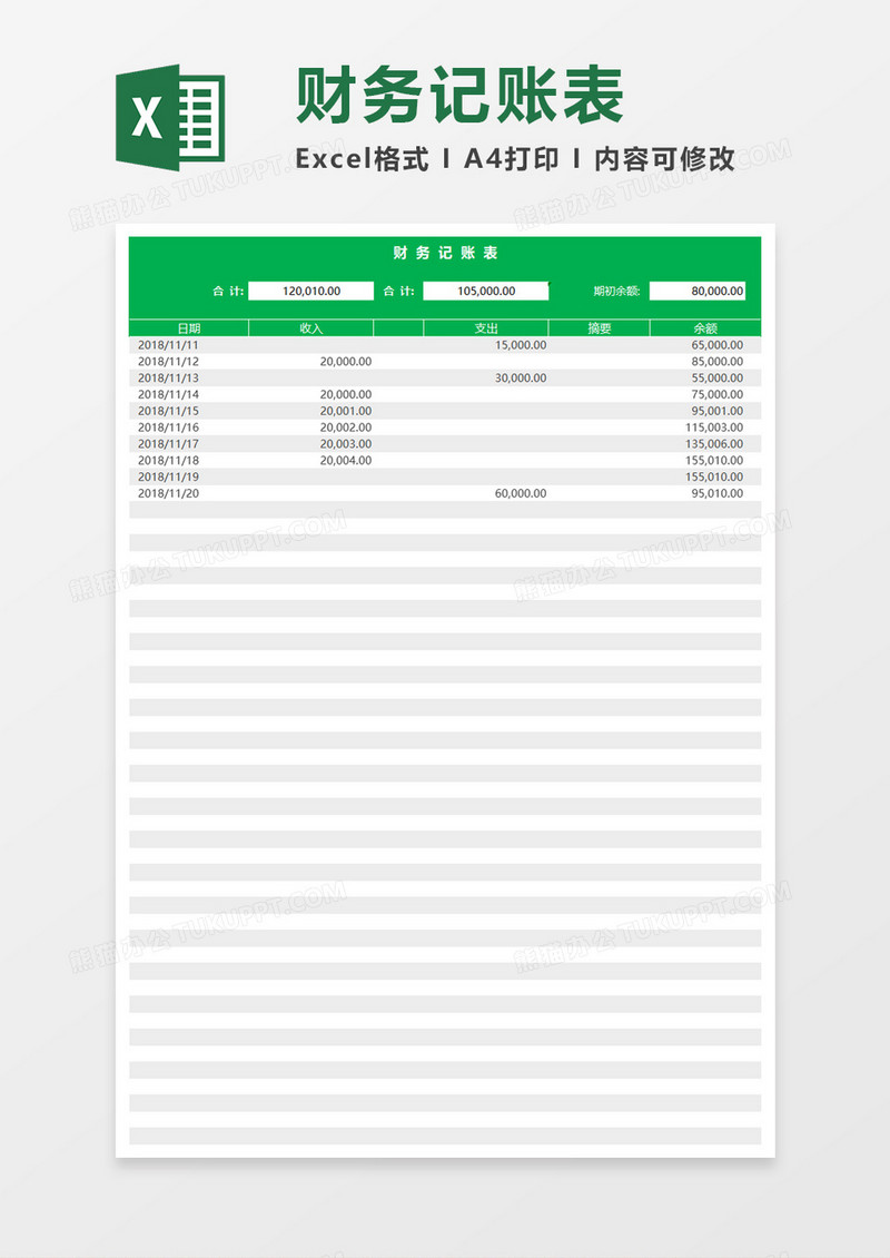 财务记账表Excel模板