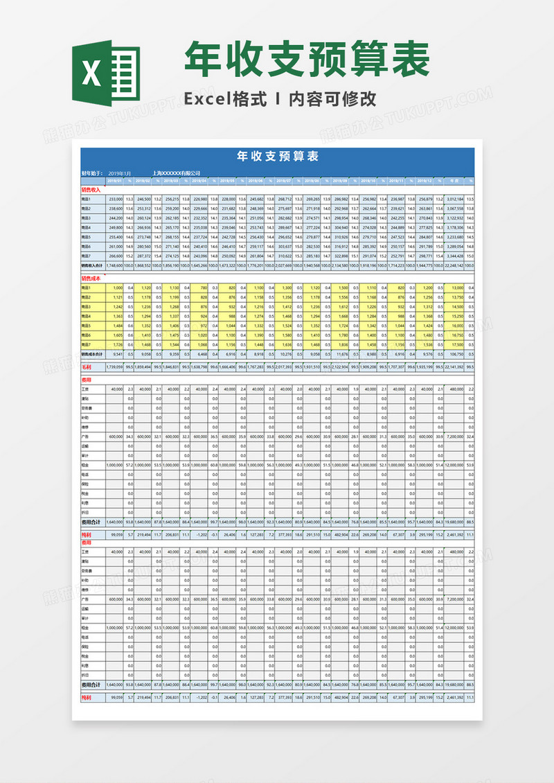 年收支预算表Excel模板