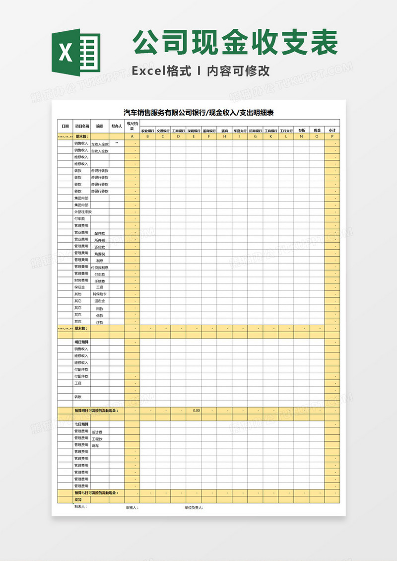 公司现金收支表Excel模板