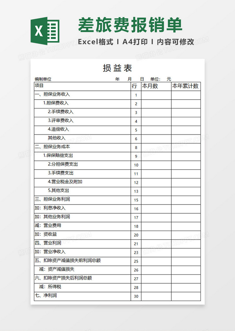 公司损益表Execl模板