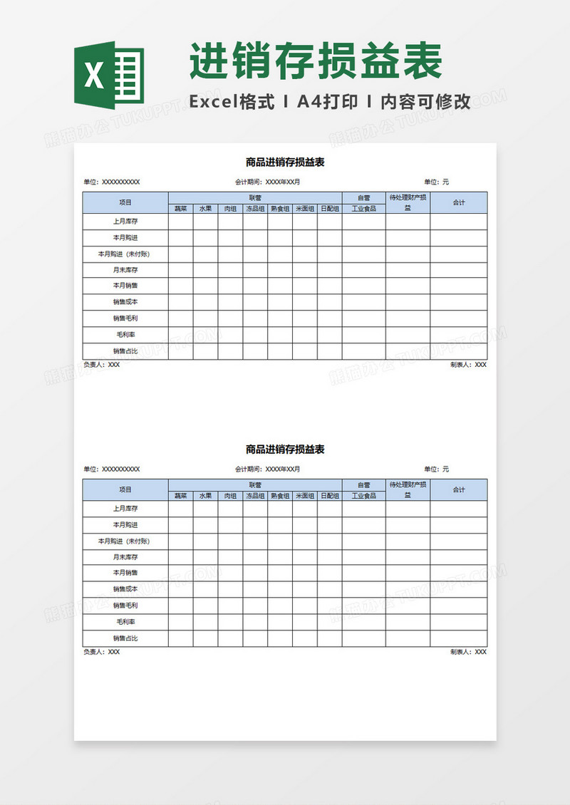 商品进销存损益表Execl素材