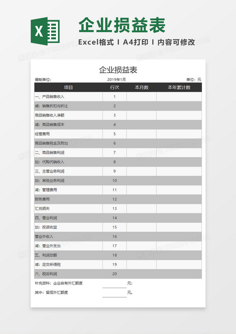 企业损益表Execl模板