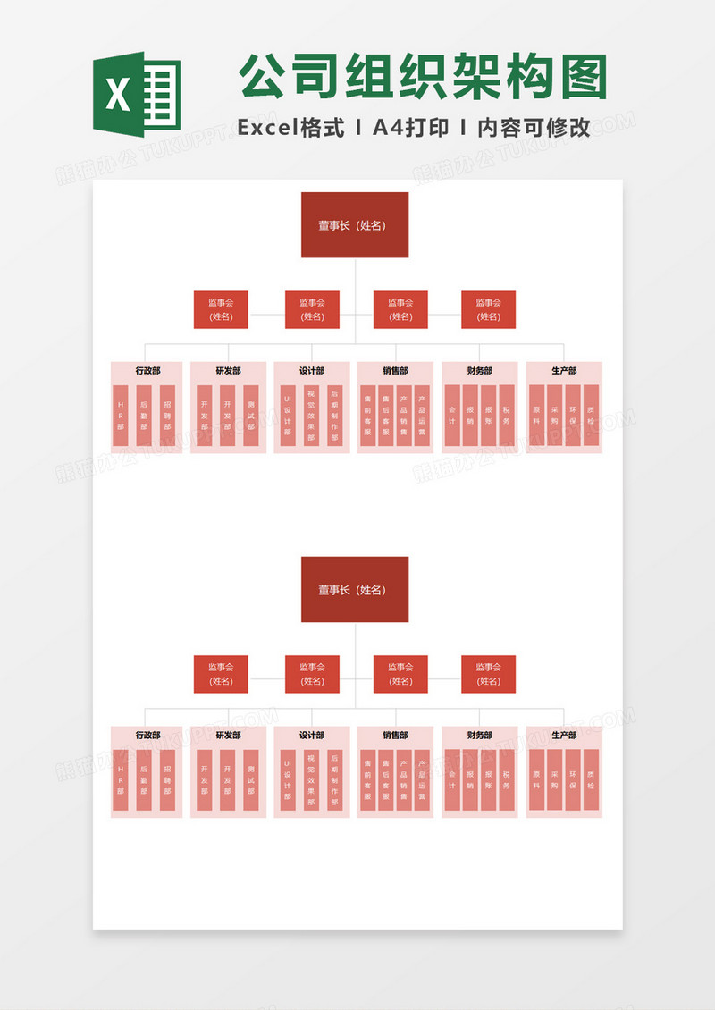 简约简明公司组织架构图Execl素材