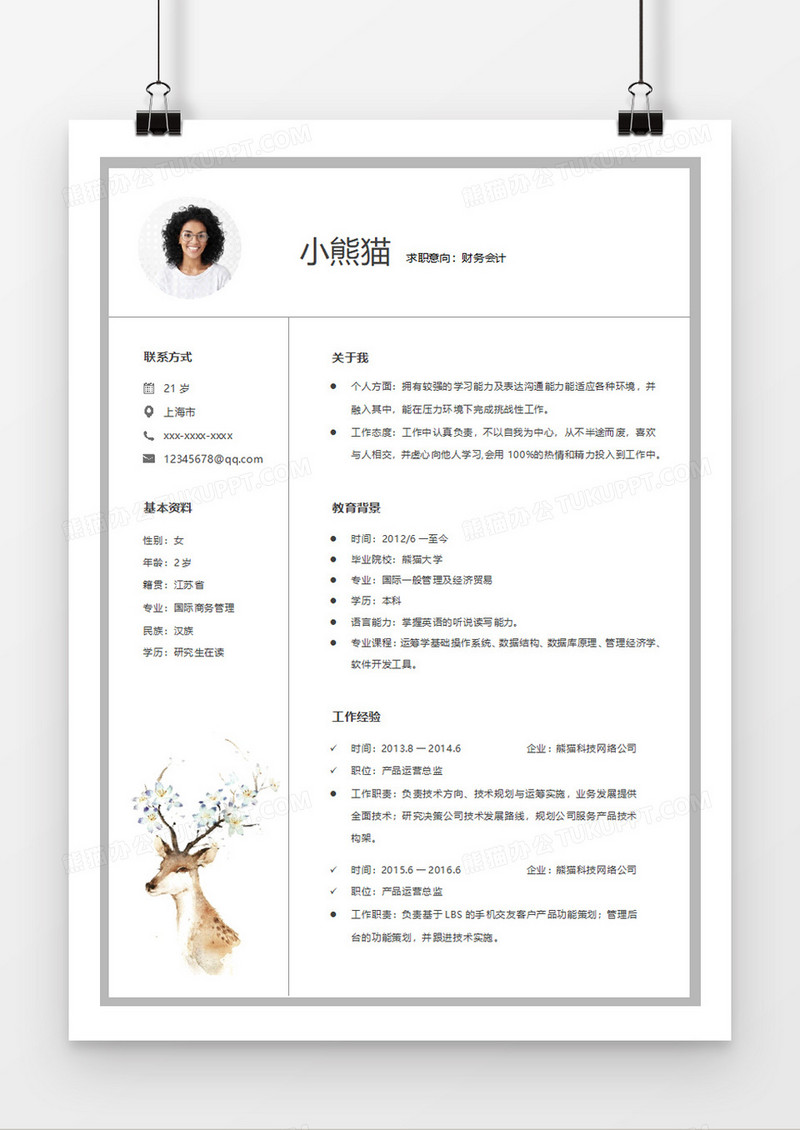 淡雅清新财务会计求职简历word简历模板