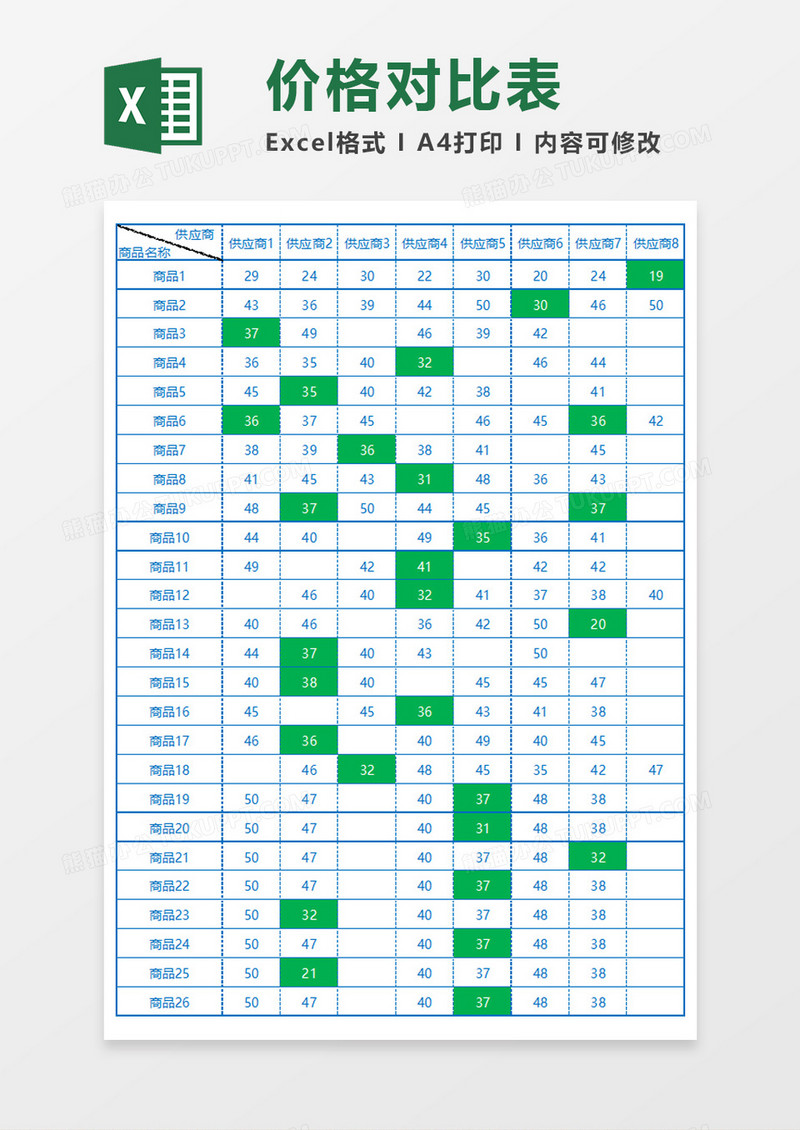 价格对比表Execl模板