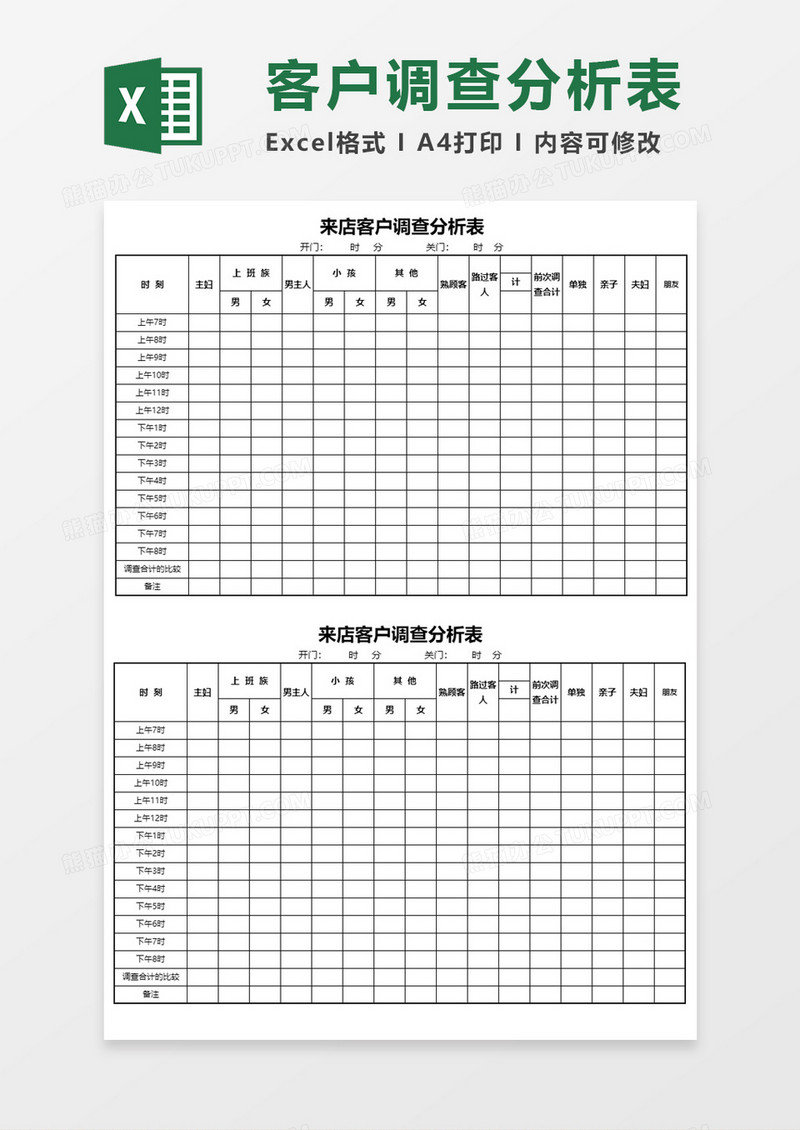 来店客户调查分析表Execl模板