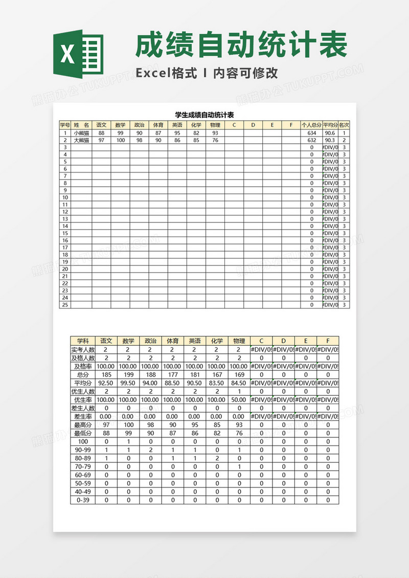 学生成绩自动统计表