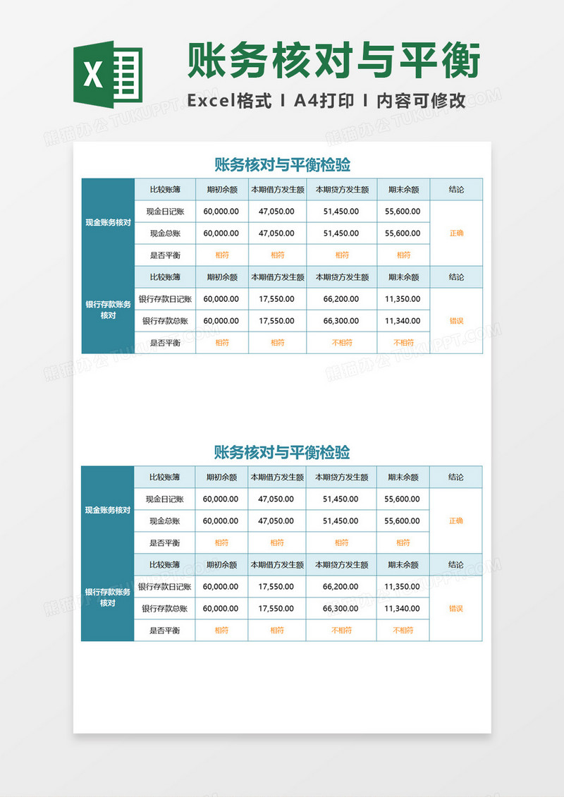 账务核对与平衡检验Excel模板