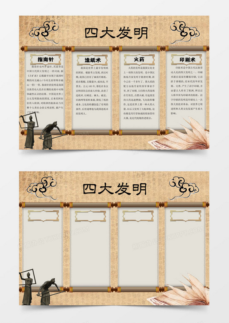 古风卡通风格四大发明手抄小报四大发明电子小报word模版