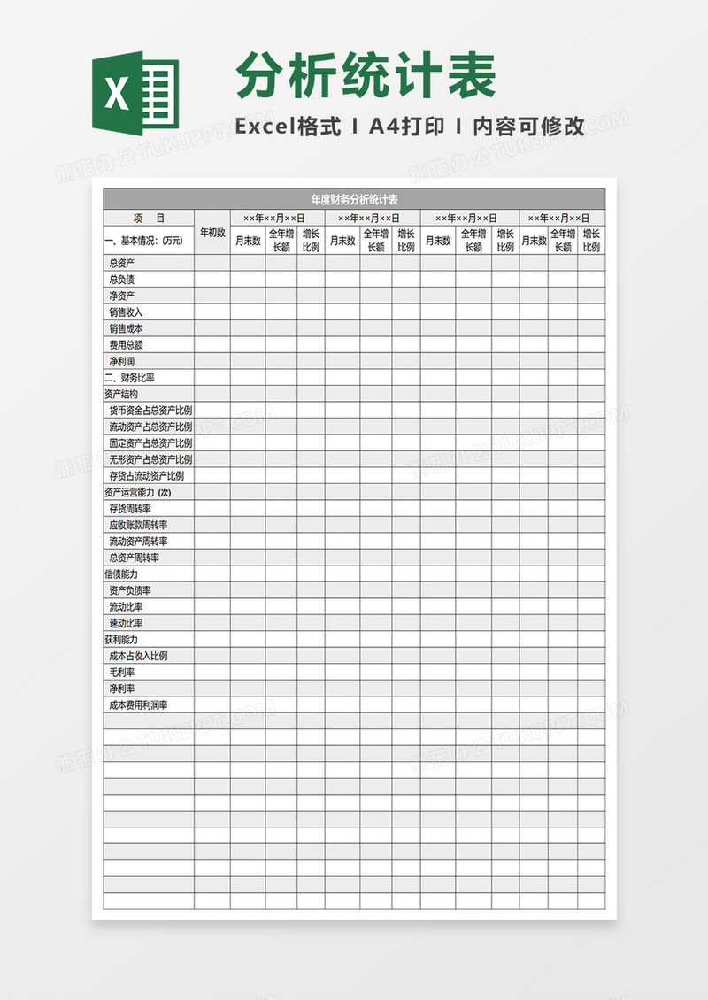 公司年度财务分析统计表excel模板