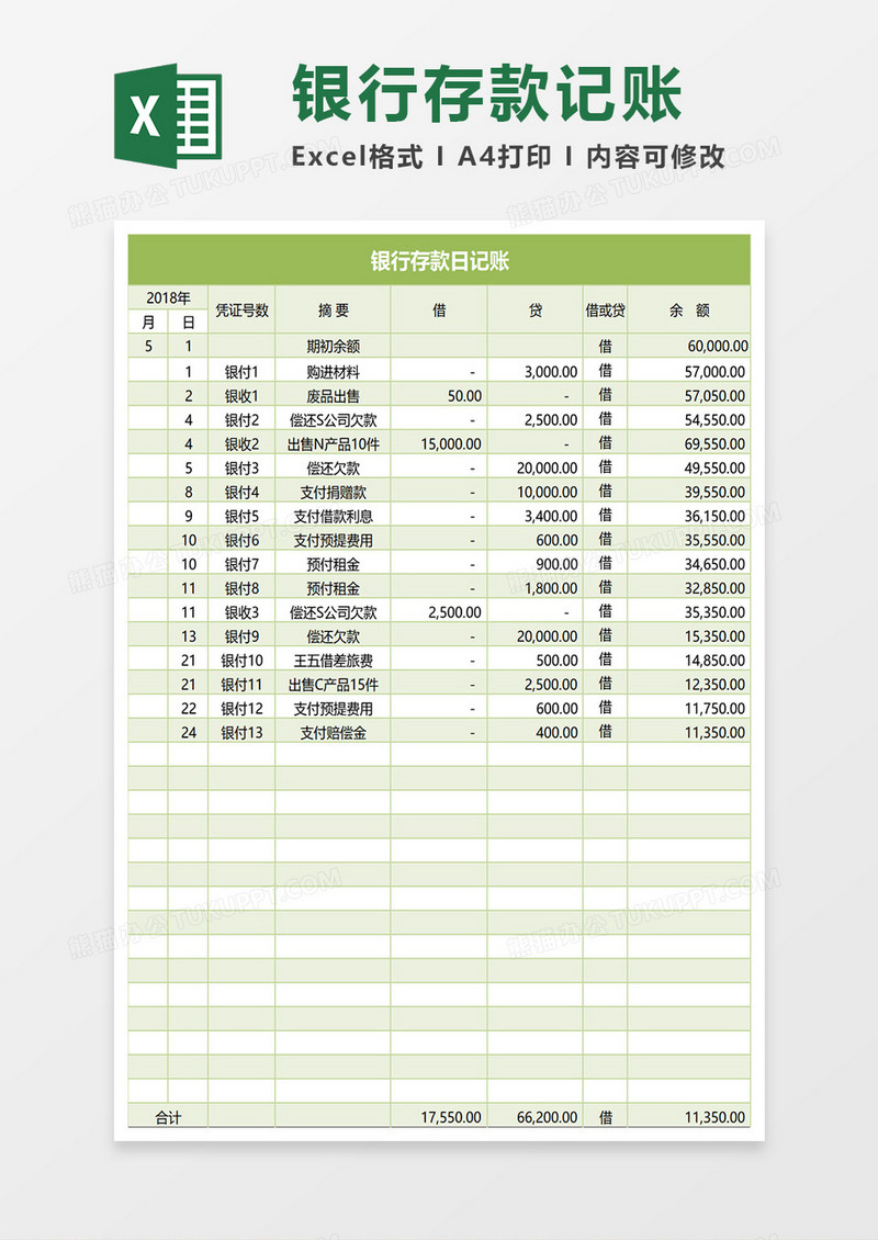 银行存款日记账excel模板