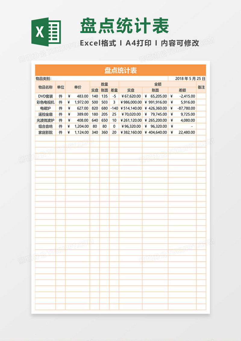 盘点统计表excel模板