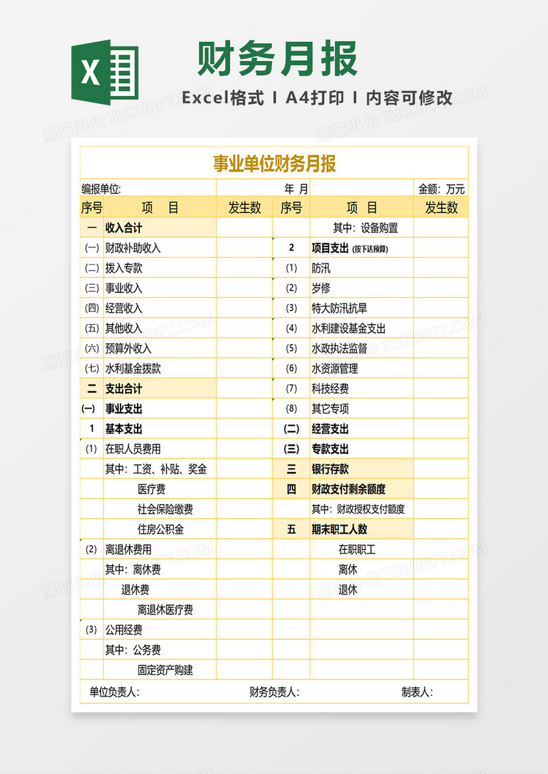 事业单位财务月报excel模板 