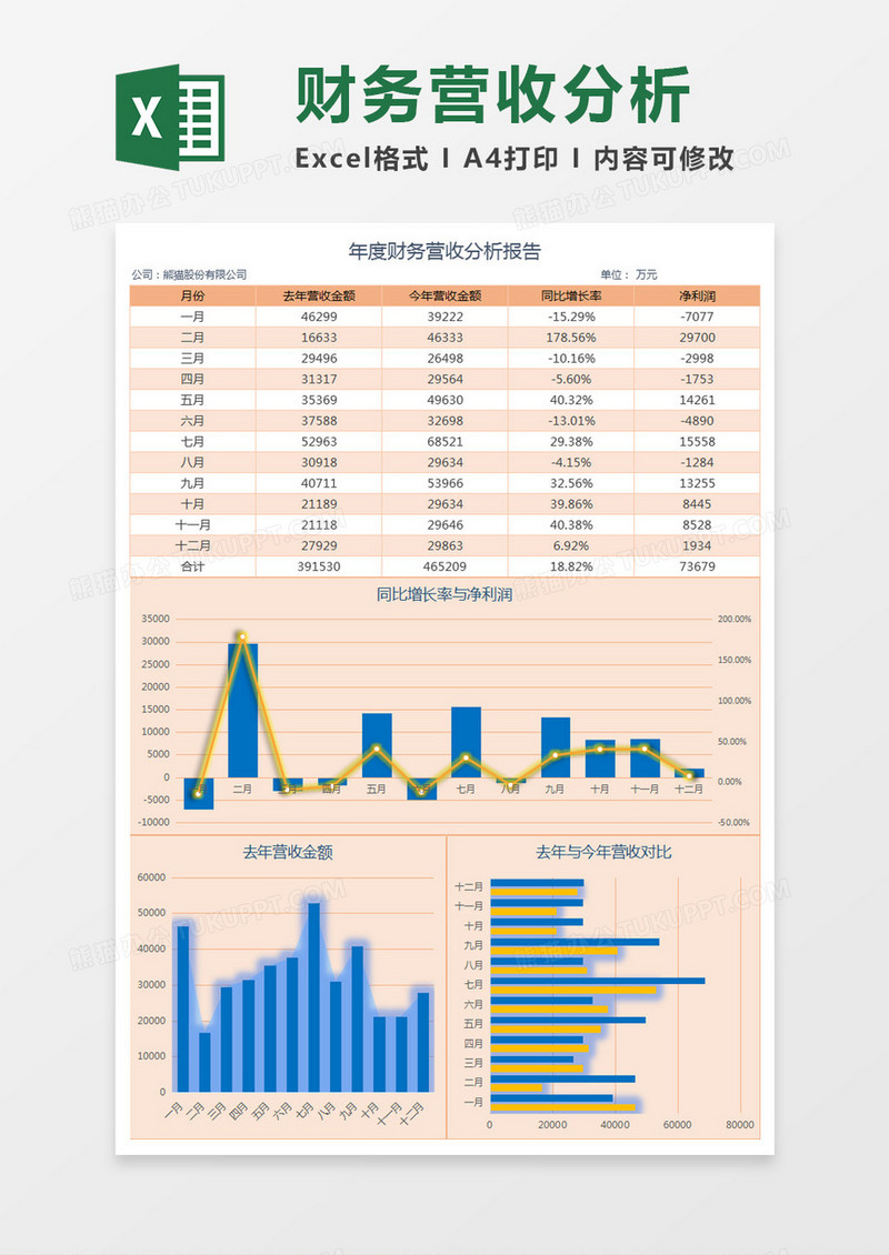 年度财务营收分析报告Excel模板