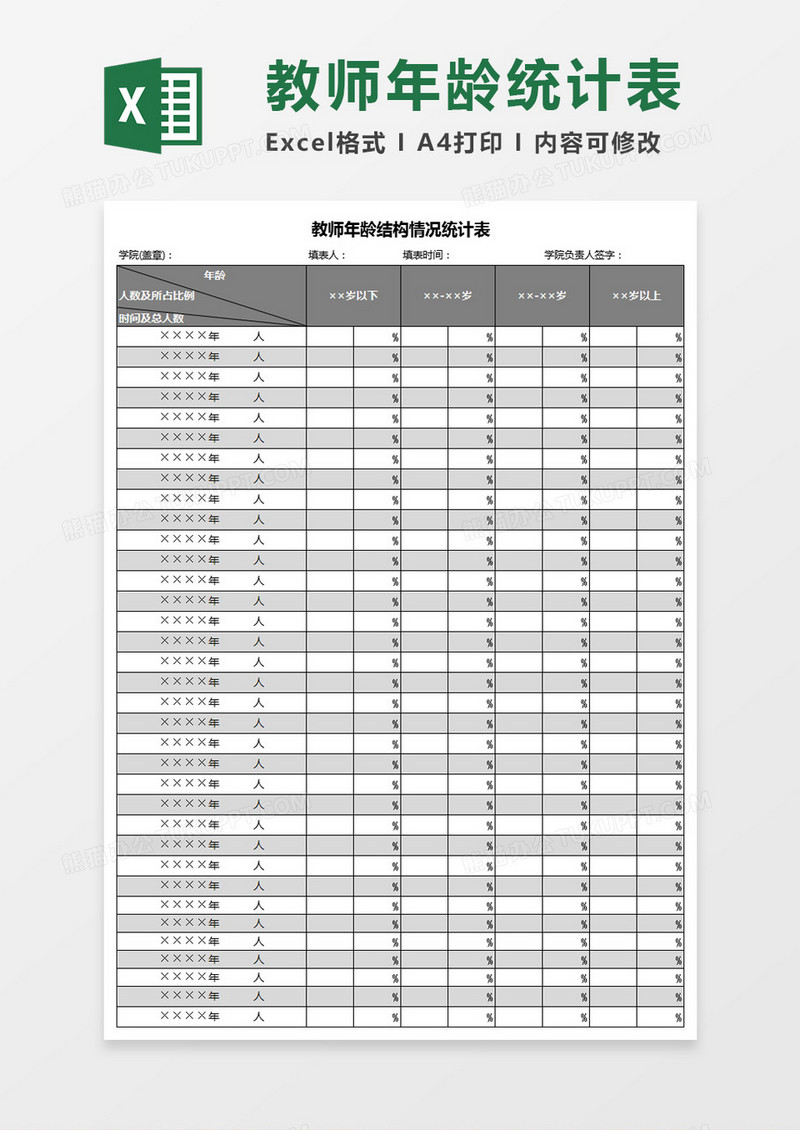 教师年龄结构情况统计表