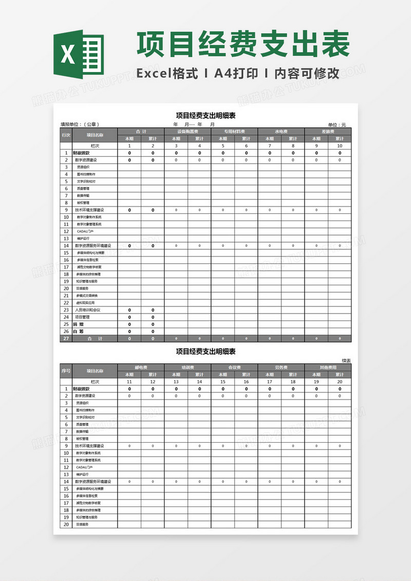 项目经费支出明细表Excel模板