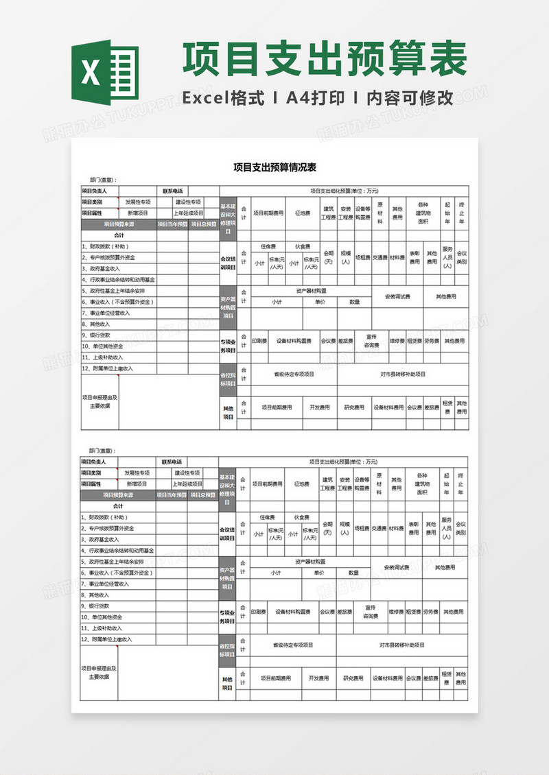 项目支出预算情况表Excel模板