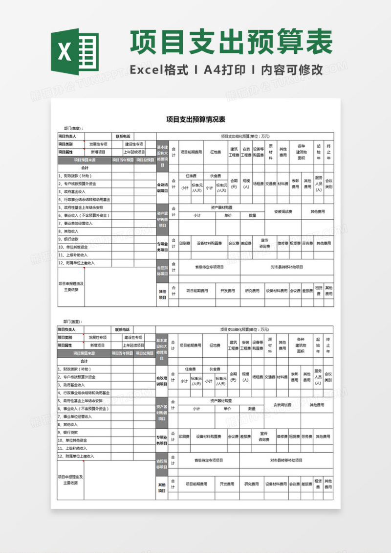 项目支出预算情况表Excel模板