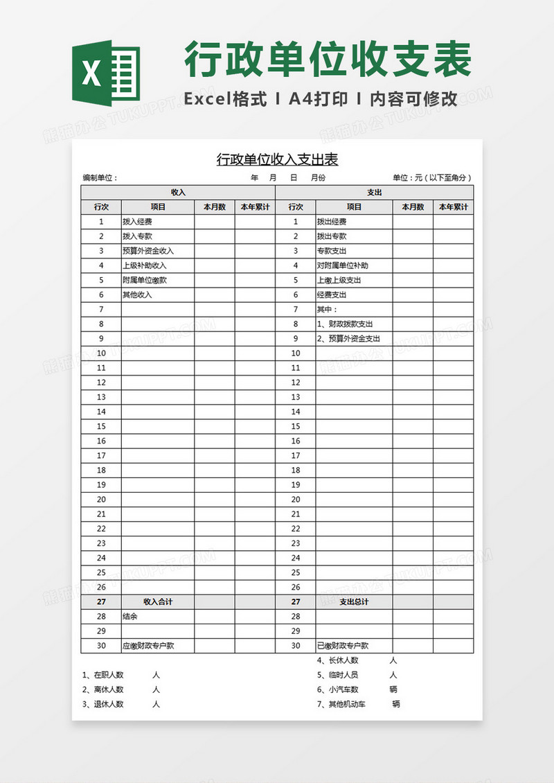 行政单位收入支出表Excel模板