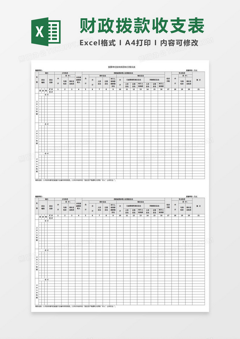 预算单位财政拨款收支情况表Excel模板