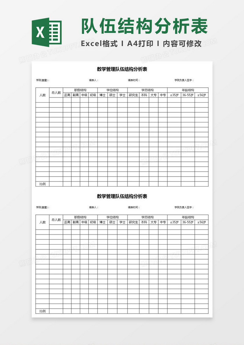 教学管理队伍结构分析表Excel模板