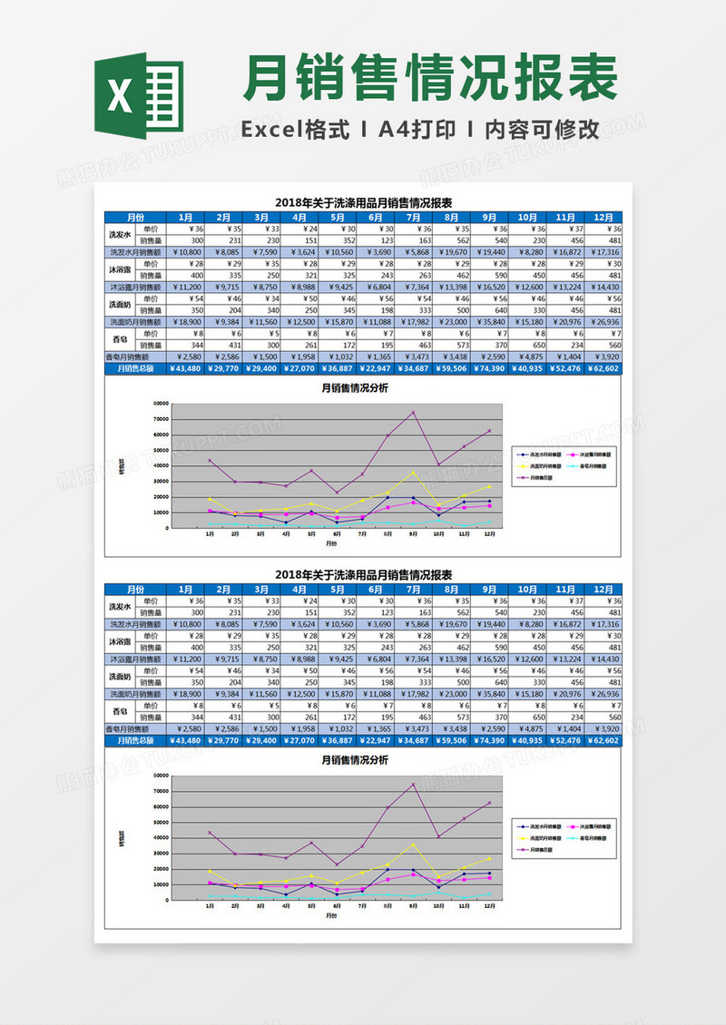 2018年关于洗涤用品月销售情况报表