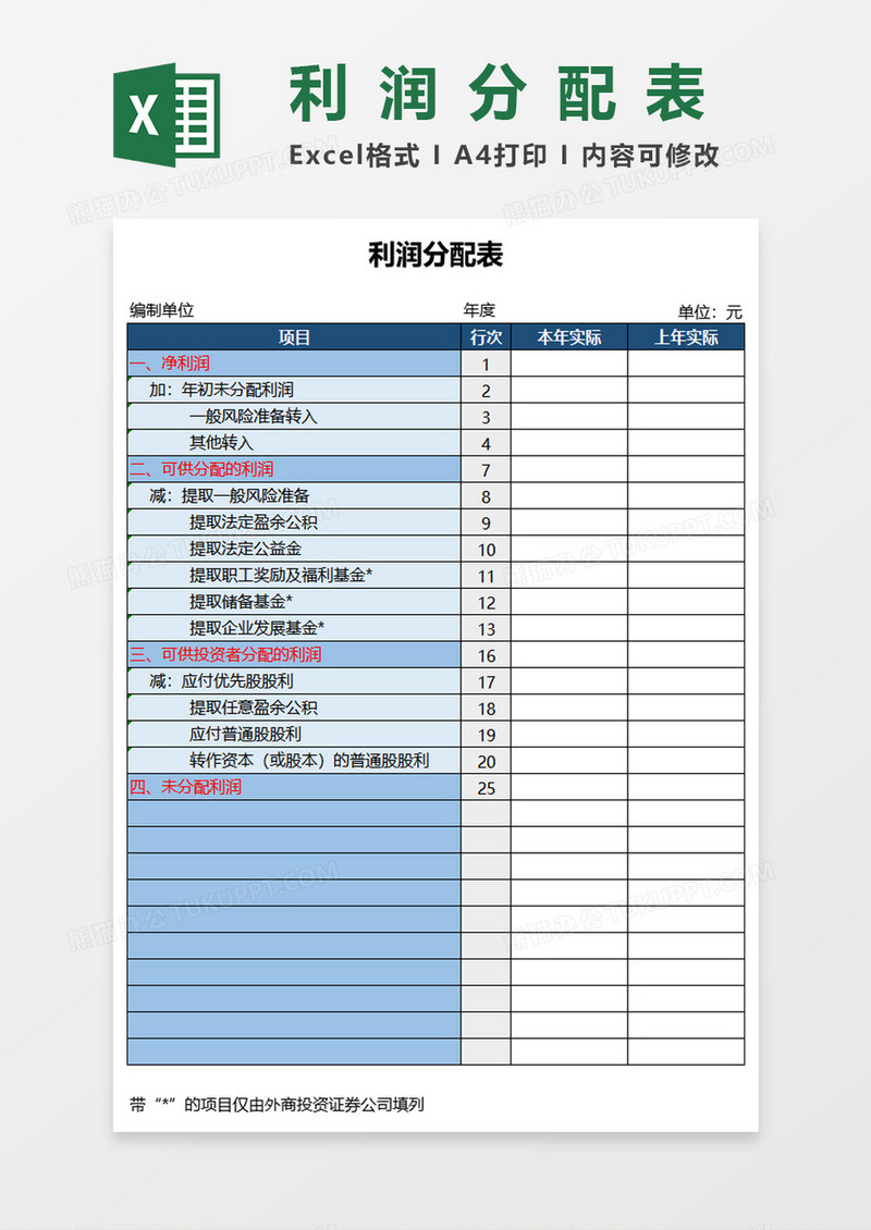 公司企业利润分配表Excel模板