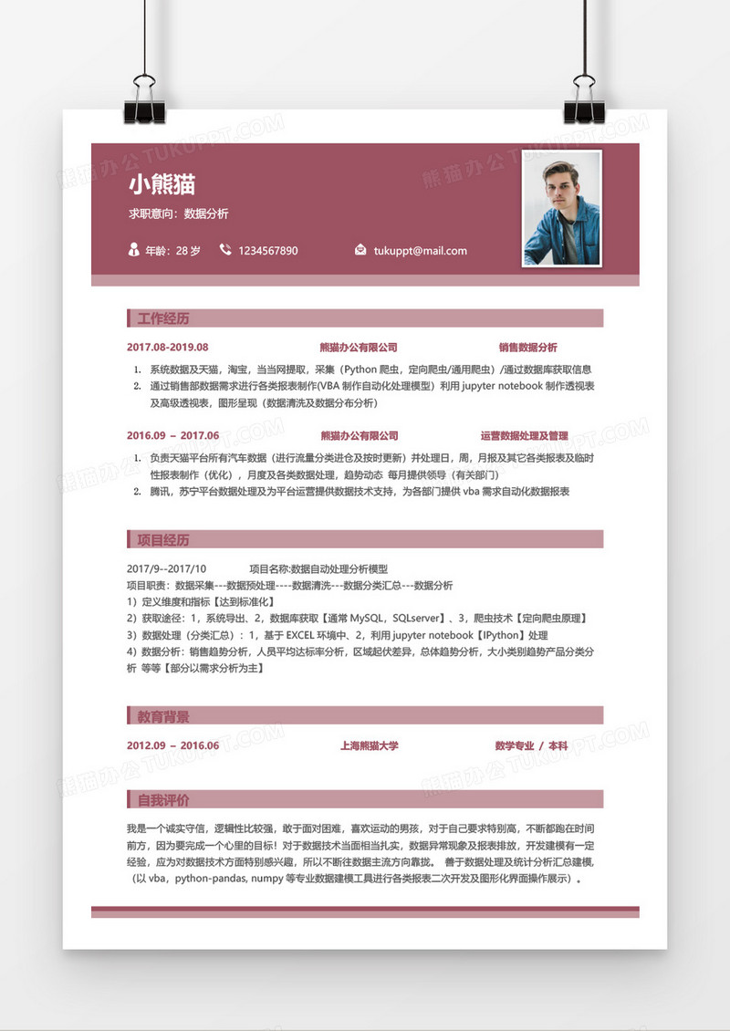 数据分析3-5年经验规整简历Word简历模板