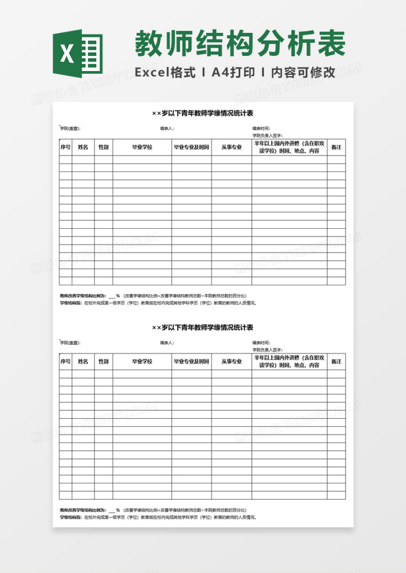 教师学缘结构分析Excel模板