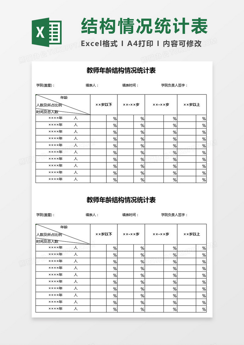 学院教师年龄结构情况统计表Excel模板