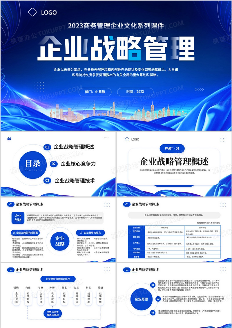 蓝色商务风企业战略管理培训PPT模板