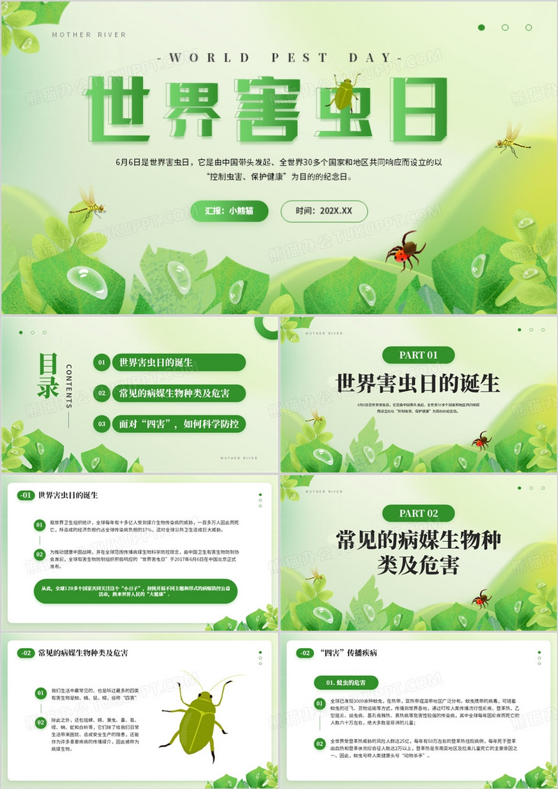 绿色简约清新风世界害虫日PPT模板