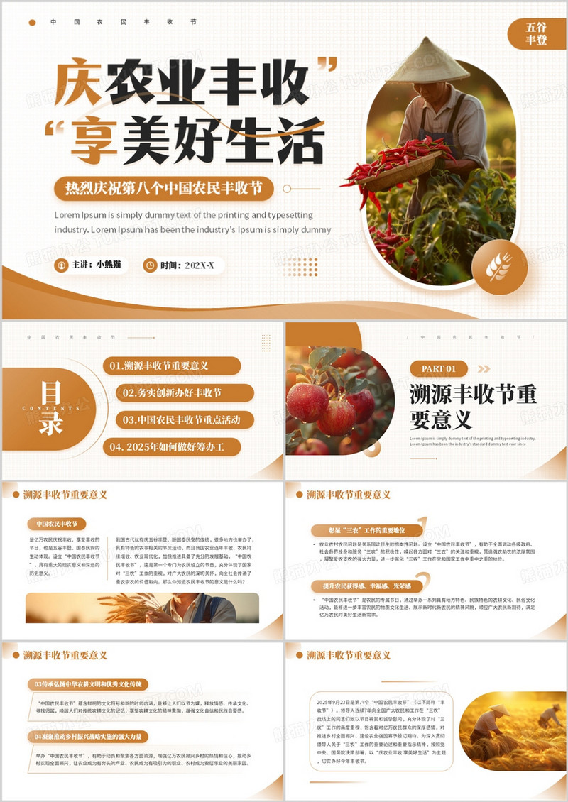 橙色简约风中国农民丰收节PPT模板