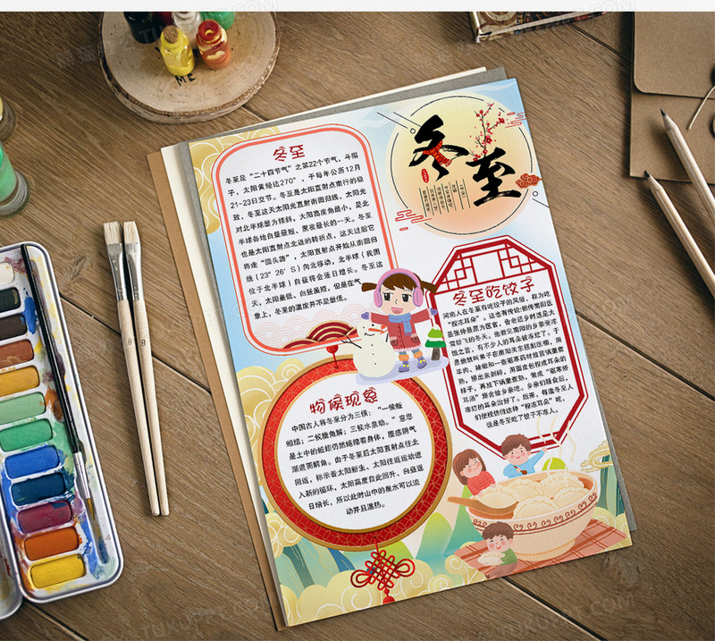 可爱儿童国潮风手抄报小报竖版模板