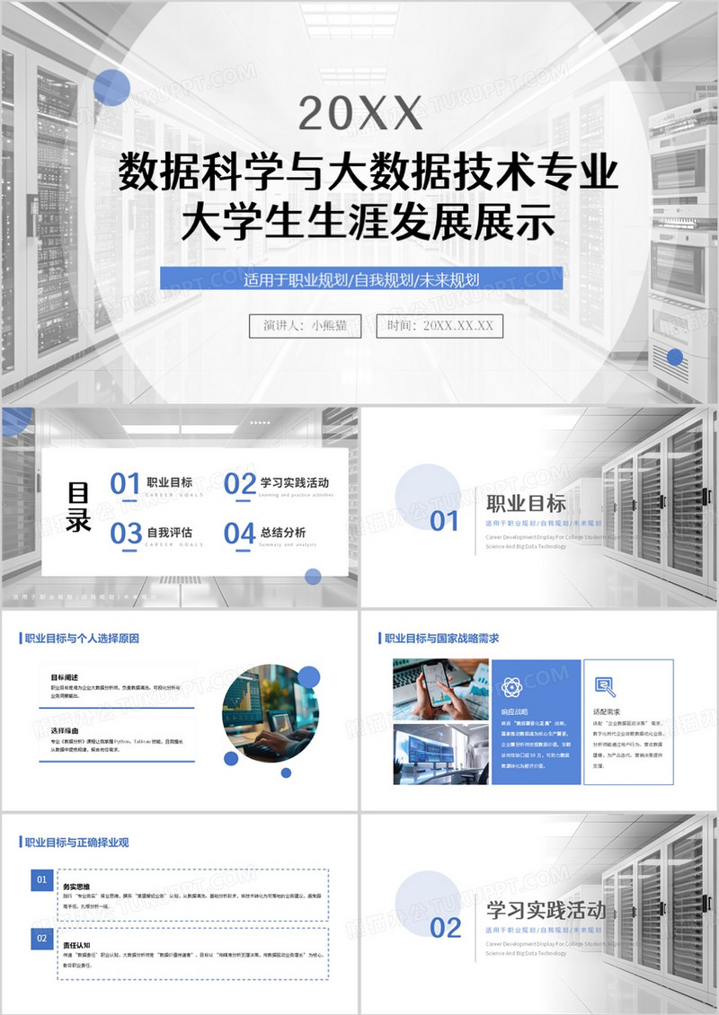 灰色简约风数据科学与大数据技术专业大学生生涯发展展示PPT模板