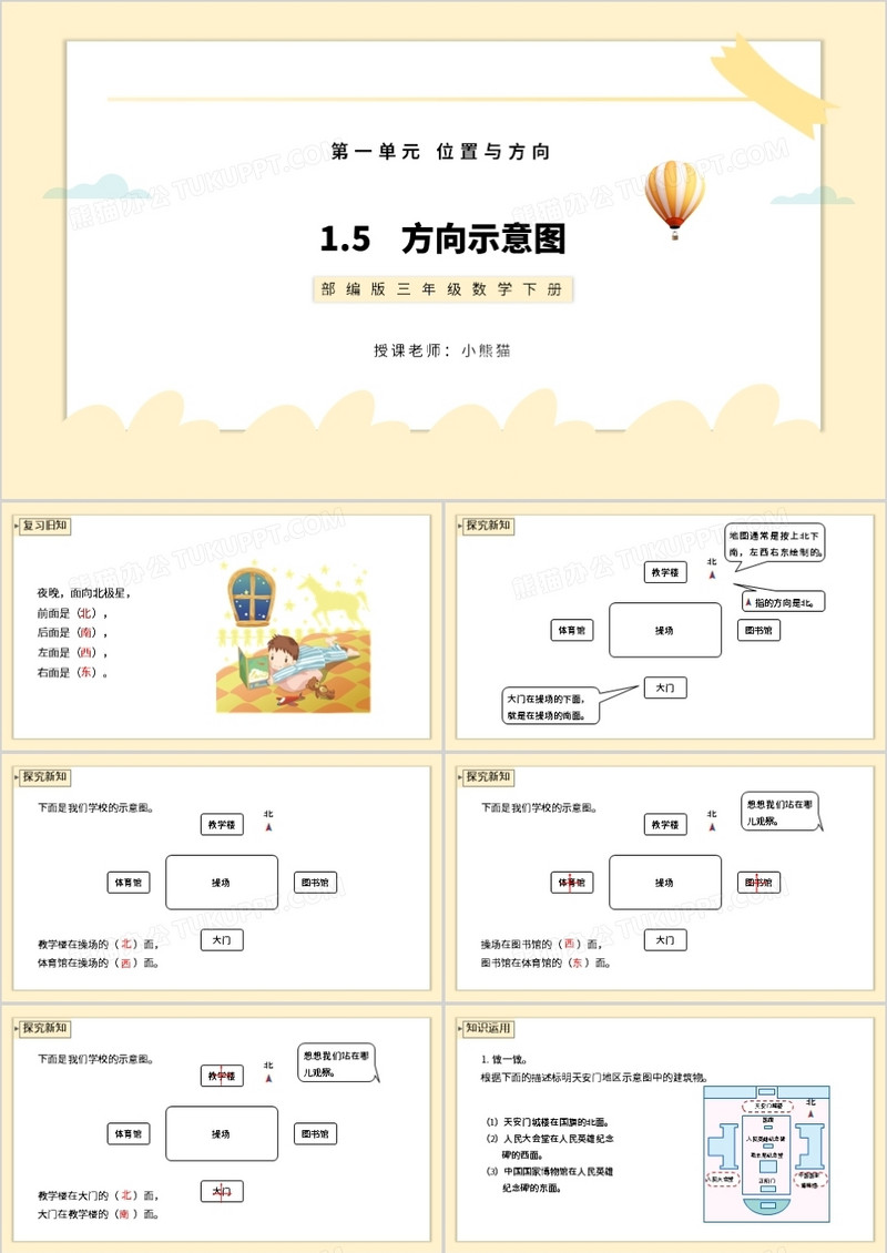 部编版三年级数学下册方向示意图课件PPT模板