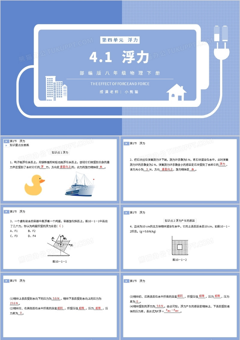 部编版八年级物理下册浮力课件PPT模板