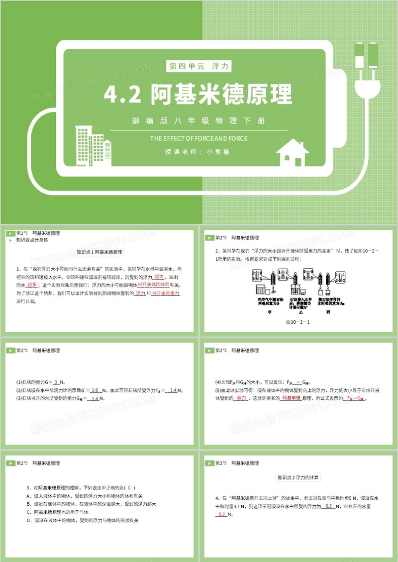 部编版八年级物理下册阿基米德原理课件PPT模板