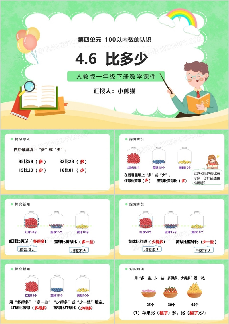 部编版一年级数学下册比多少课件PPT模板