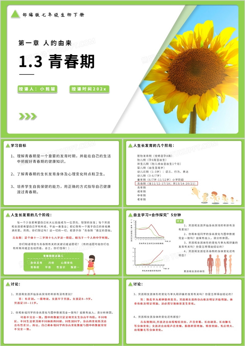 部编版七年级生物下册青春期课件PPT模板