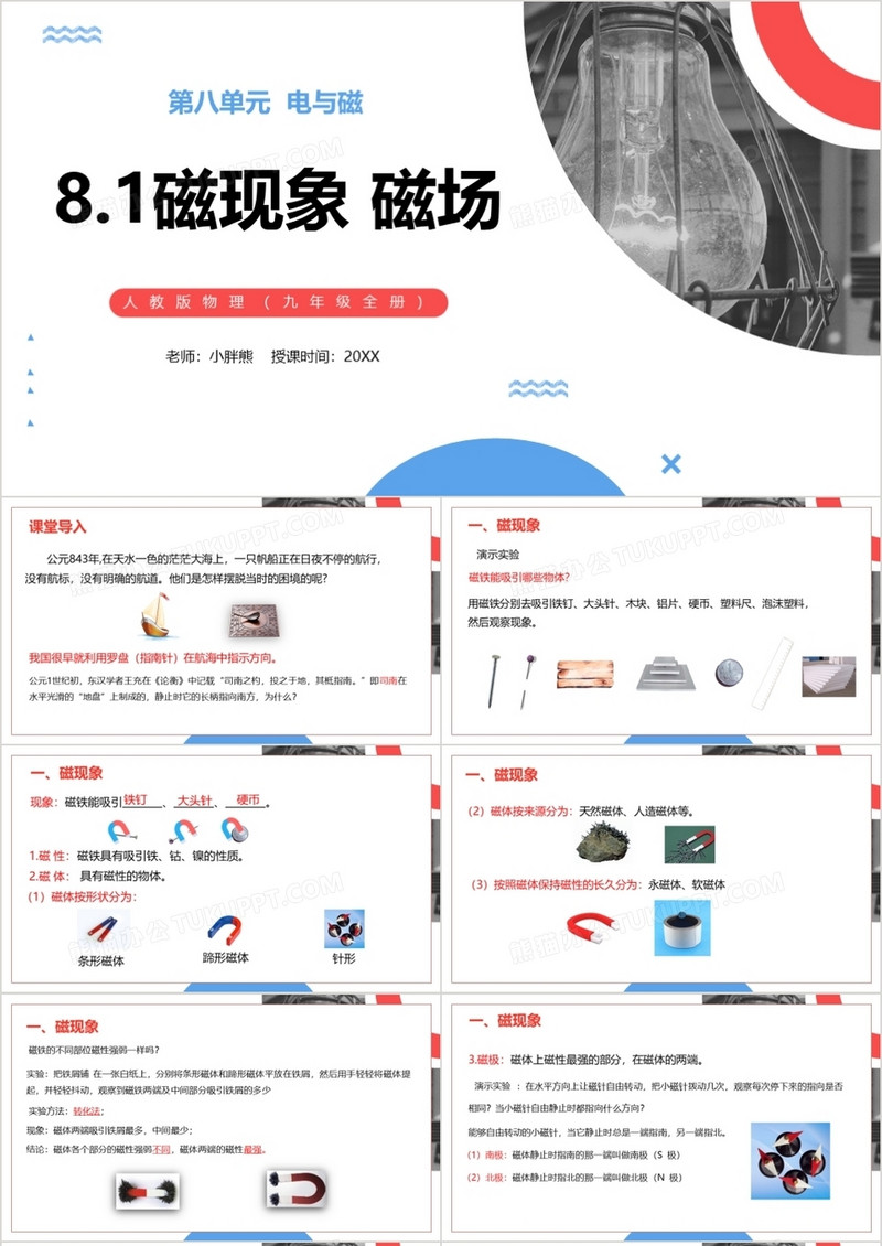 部编版九年级物理全册磁现象磁场课件PPT模板